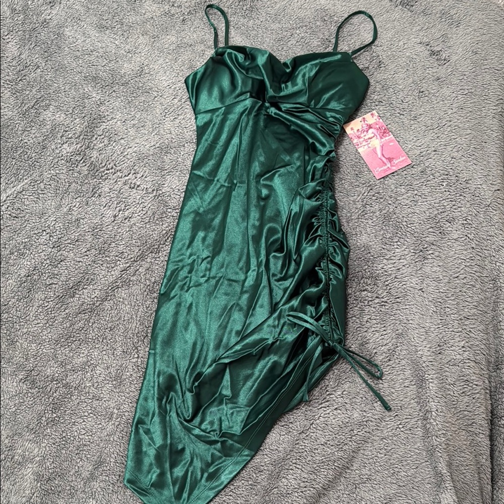 Emerald Sundae Asymmetrical Dress in Deep Green